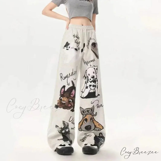 Dog Pattern Street Relaxed Pants GRAY / M (38-48KG) pants-241228
