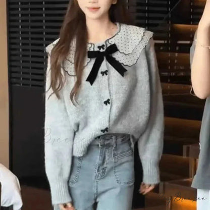 Doll Collar Loose Button Knit Cardigan GRAY / S cardigans-241228