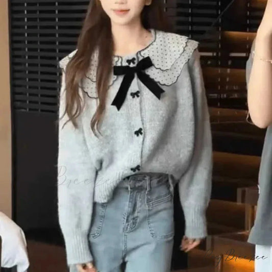 Doll Collar Loose Button Knit Cardigan GRAY / S cardigans-241228