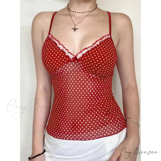 Dotted Bow Spaghetti Crop Top red / S croptop-250223