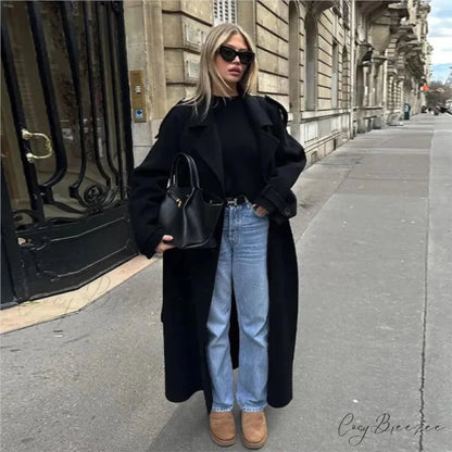 Double-Breasted Belted Oversized Coat overcoats-241228