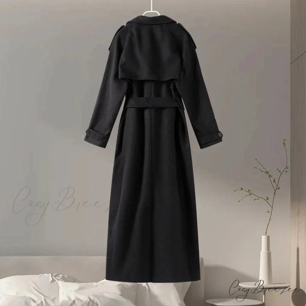 Double-Breasted Wool Belted Coat Black / S overcoats-241228