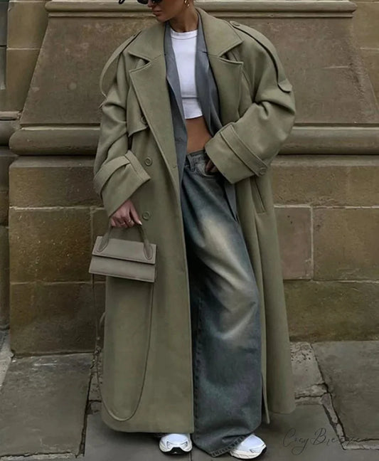 Double-Breasted Wool Belted Coat light green / S overcoats-241228