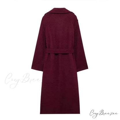 Double-Breasted Wool Belted Coat Red / S overcoats-241228