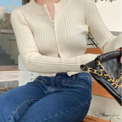 Double-Headed Zipper High Quality Knitted Cardigan Coat cardiagn-250126