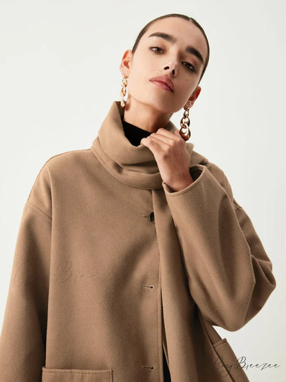 Double Pockets Cotton Blend Modern Jacket With Matching Scarf