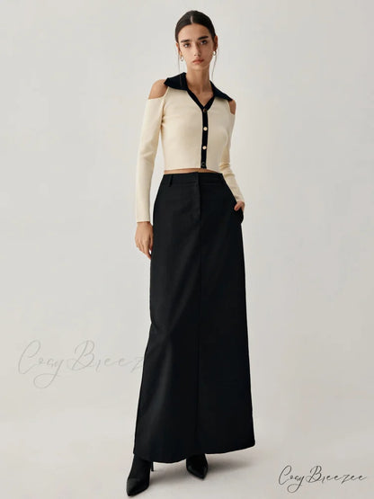 Double Pockets High Trendy Waist Maxi Skirt