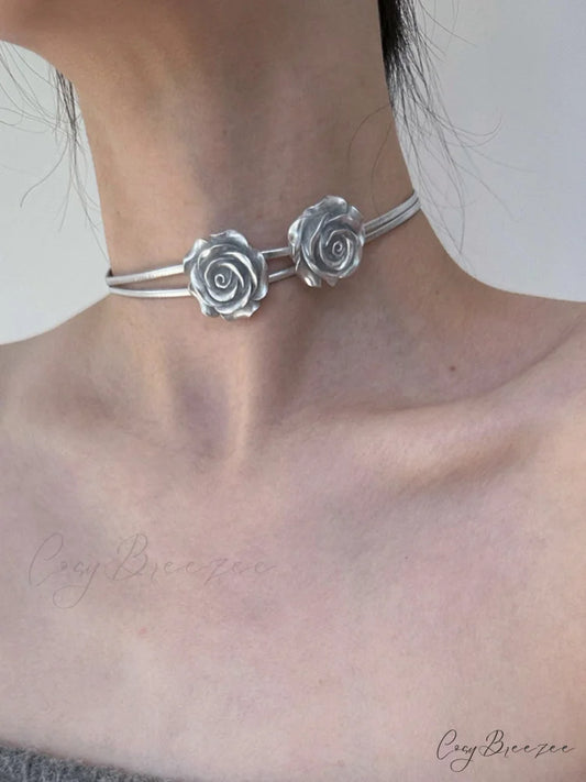 Double Rose Graceful Decor Necklace Silver / One Size