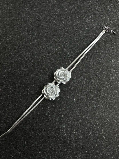 Double Rose Graceful Decor Necklace Silver / One Size