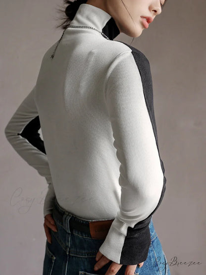 Double Sided Colorblock Trendy Long Sleeve Top