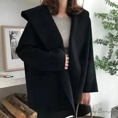Double-Sided Short Woolen Coat Black / XL about 60.00 kg-67.50 kg overcoats-241228