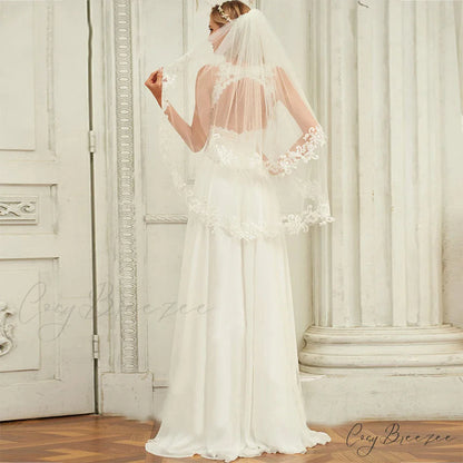 Double Strap Deep V-Neck Lace Wedding Dress white / 2 weddingdress-250223
