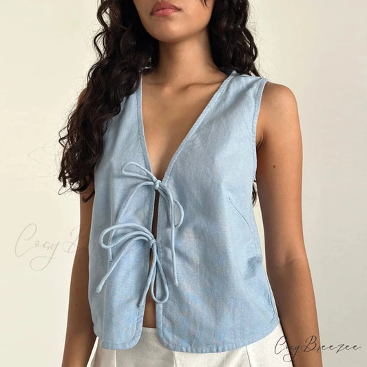 Double Tie Closure Crop Top Blue / S croptop-250223