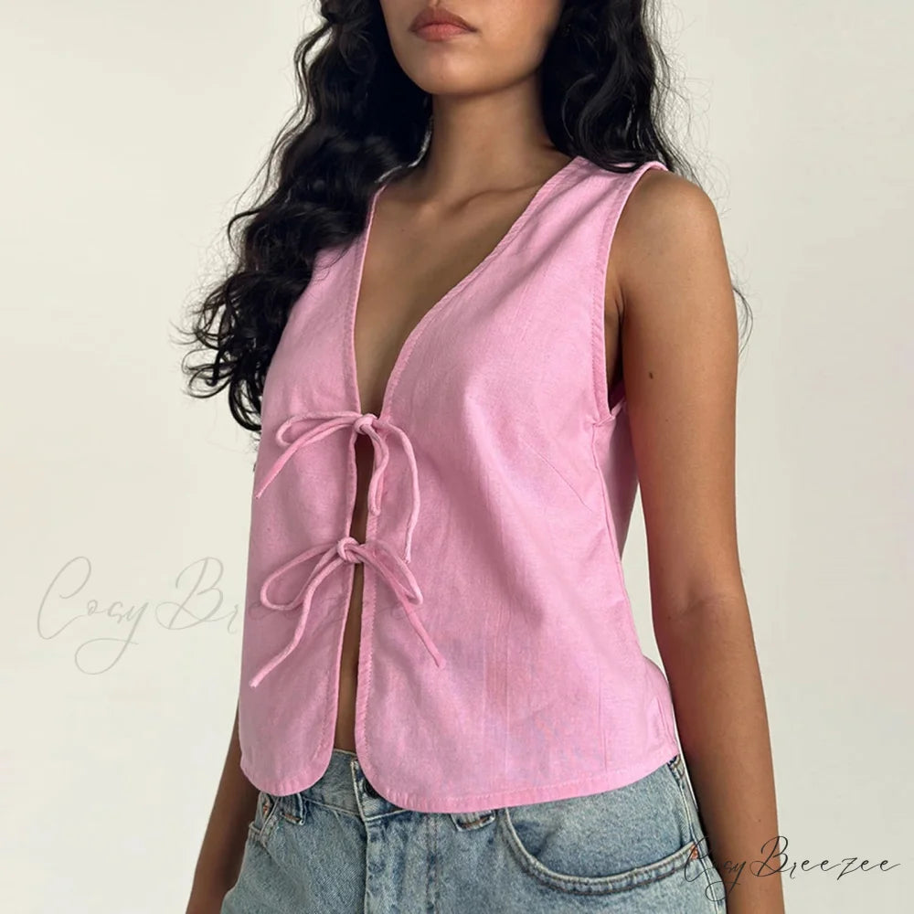 Double Tie Closure Crop Top Pink / S croptop-250223
