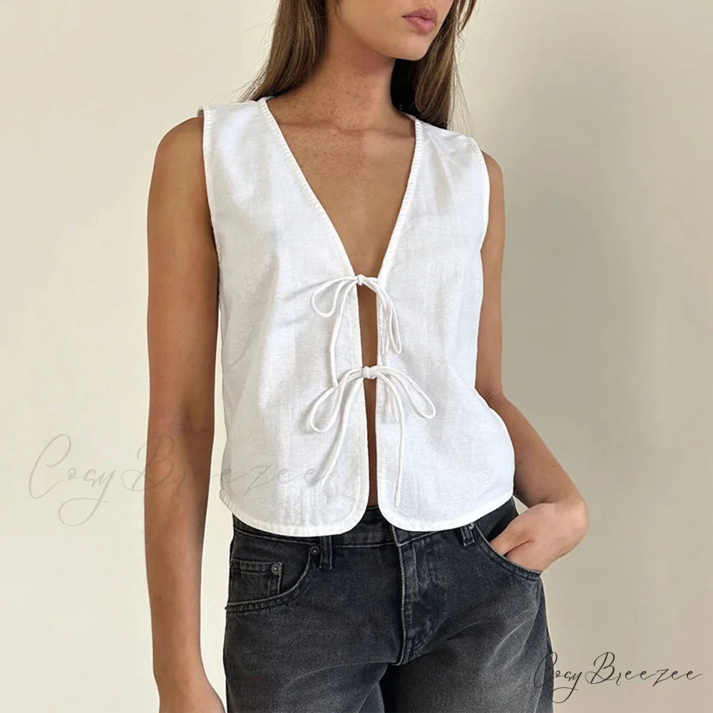 Double Tie Closure Crop Top WHITE / S croptop-250223