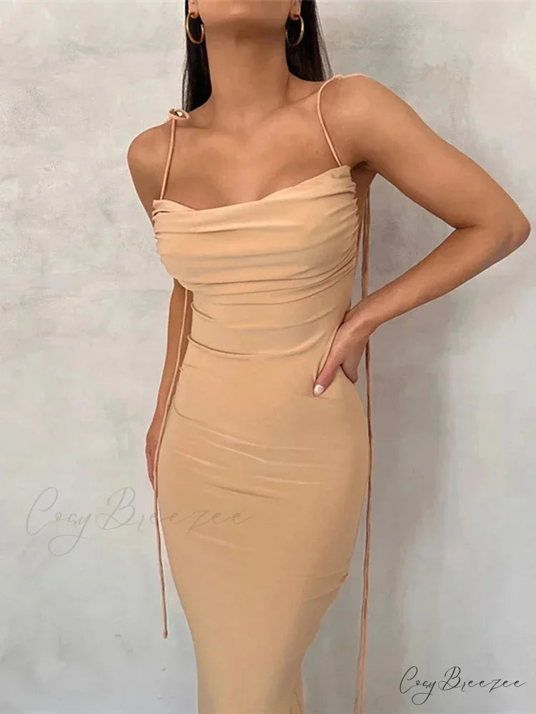 Draped Backless Maxi Dress apricot / S