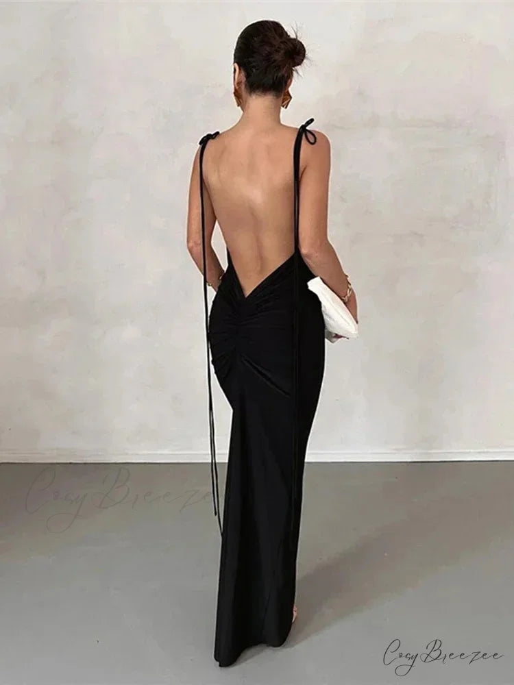 Draped Backless Maxi Dress Black / S