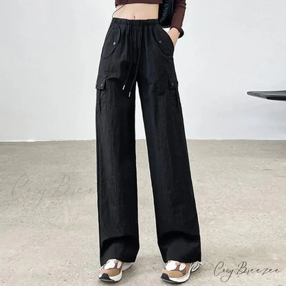 Drawstring Bound Feet Slim Fit Jogger Pants Black / S pants-241228