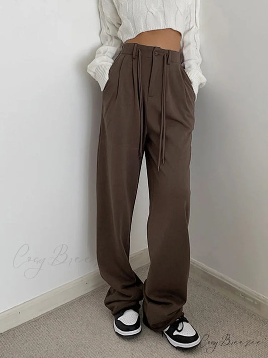 Drawstring Charming Pocket Sweatpants Brown / XS