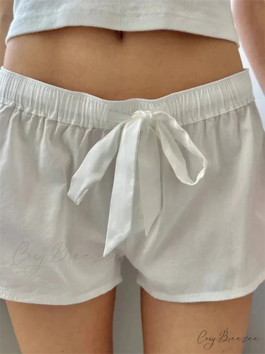 Drawstring Elastic Sleep Shorts white / S short-250223