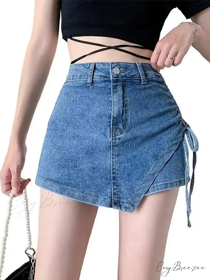 Drawstring Khaki Relaxed Skirt Blue / S skirts-250223