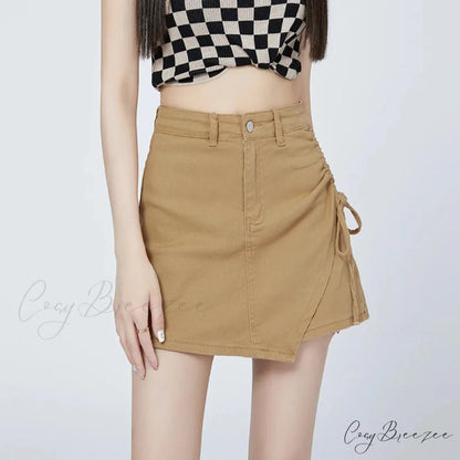 Drawstring Khaki Relaxed Skirt khaki / S skirts-250223