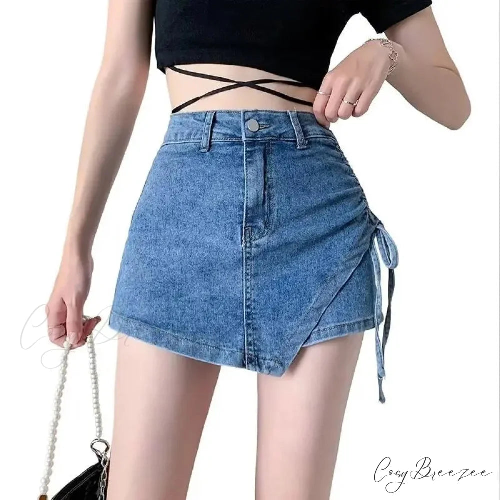 Drawstring Khaki Relaxed Skirt skirts-250223