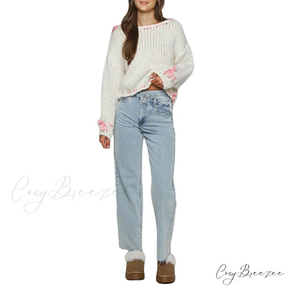 Drawstring Loose Long Sleeve Sweater WHITE / S swraters-241228