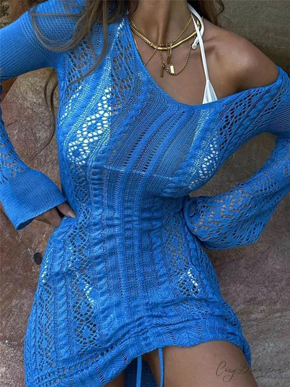 Drawstring Ruched Knit Mini Gown minidress-250223