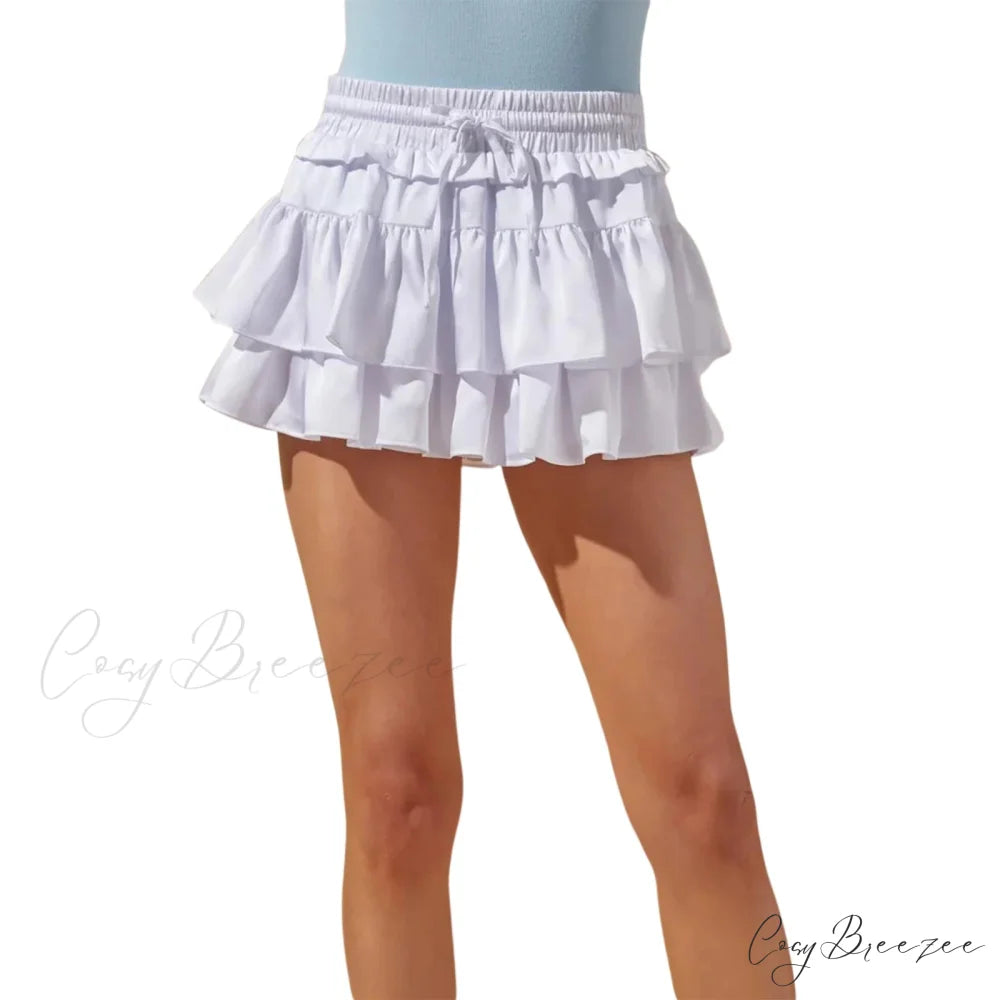 Drawstring Stacked Flounces Skirt WHITE / S skirts-250223