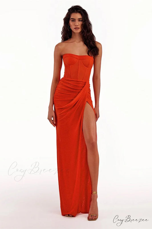 Dream Bodycon Graceful Strapless Maxi Dress Coral / XS