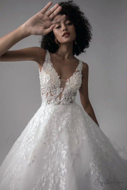 Dream Lace Applique Trendy Tulle A-Line Wedding Dress