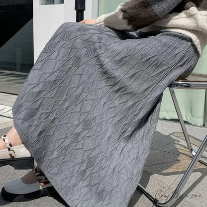 Drooping Elegant A-line High Waist Slim Woolen Comfortable Trendy Long Skirt GRAY / One Size
