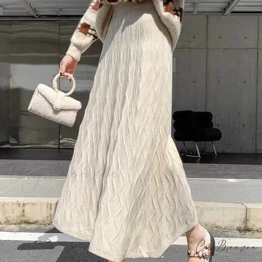 Drooping Elegant A-line High Waist Slim Woolen Comfortable Trendy Long Skirt WHITE / One Size