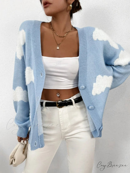 Drop Shoulder Cloud Pattern Cardigan