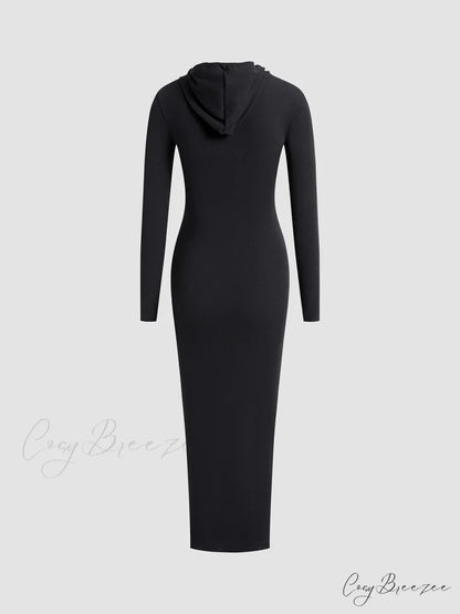 Drop Shoulder Graceful Drawstring Hooded Dress