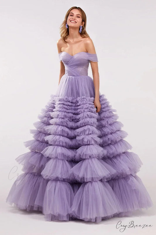 Duchess Off-The-Shoulder Graceful Prom Maxi Dress Lavender / 2