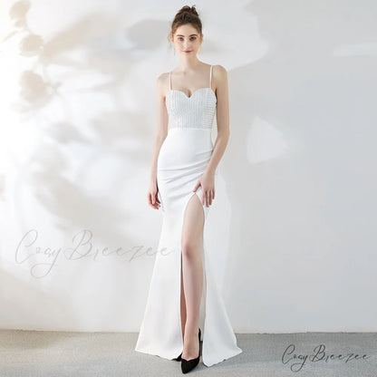 Dulce Hot Stone Charming Sling Long Dress WHITE / XS