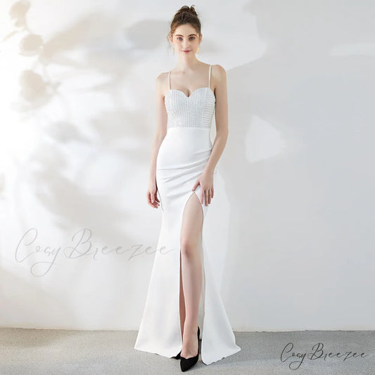 Dulce Hot Stone Charming Sling Long Dress WHITE / XS