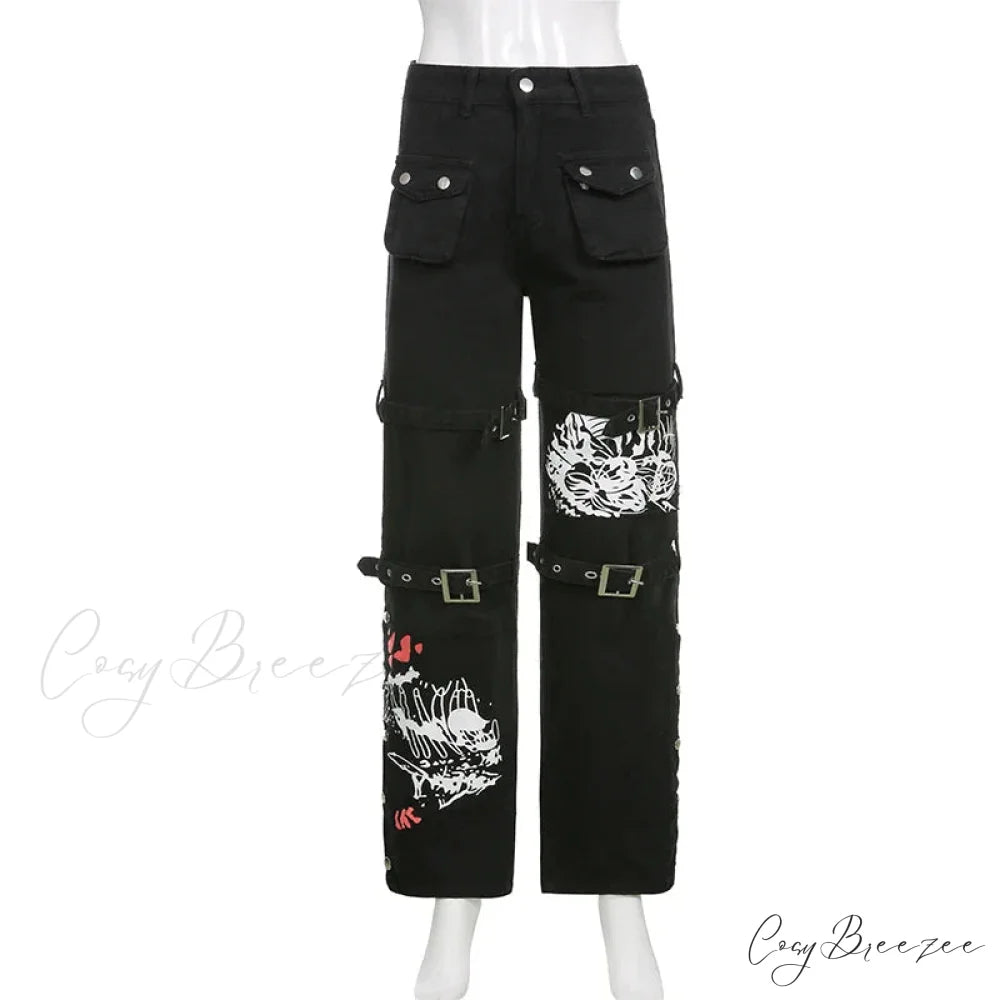 E-girl Black Cargo Halloween Pants
