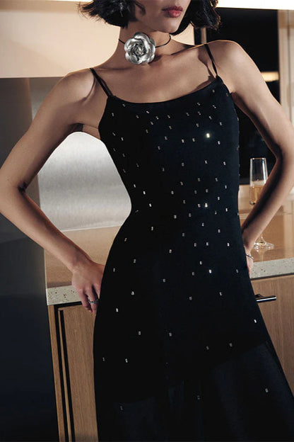 Sparkling Mesh Spliced Cami Long  Party Dress
