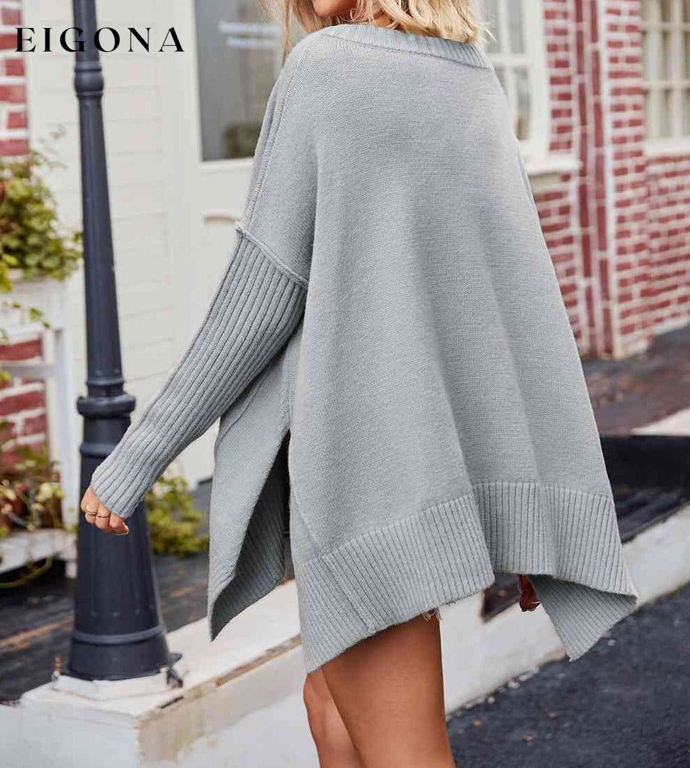 Cosybreezee - V-Neck Slit Exposed Seam Sweater