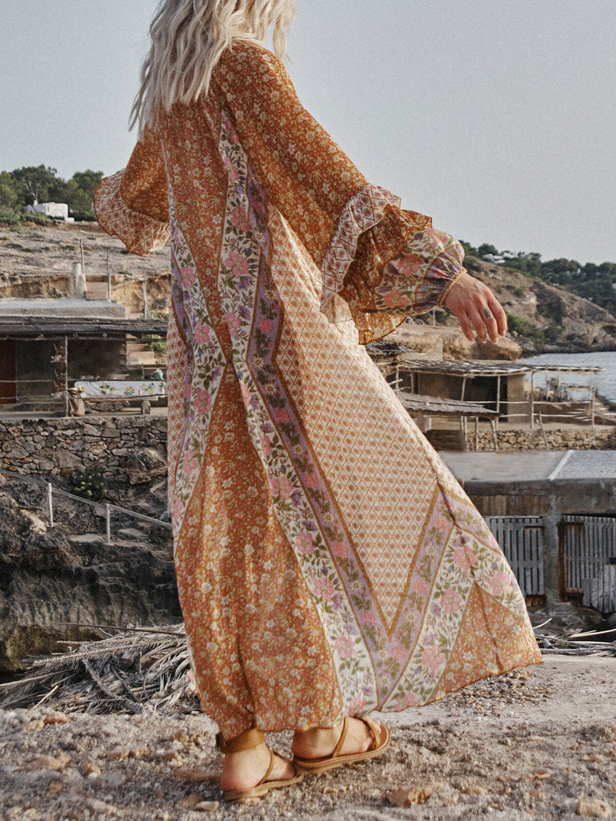 Cosybreezee - Bohemian Print Long Sleeve Midi Dress