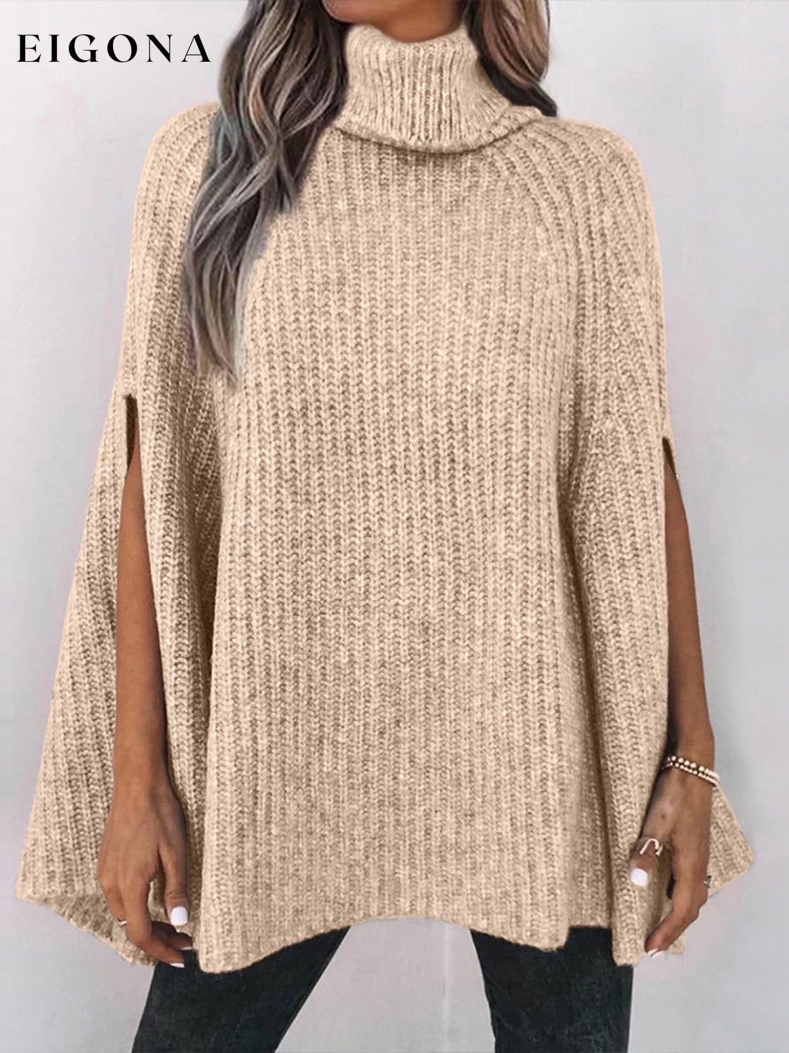 Cosybreezee - Turtleneck Dolman Sleeve Poncho Fashion Sweater