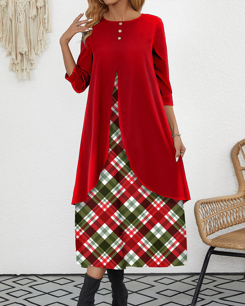 Red plaid a line velvet dress