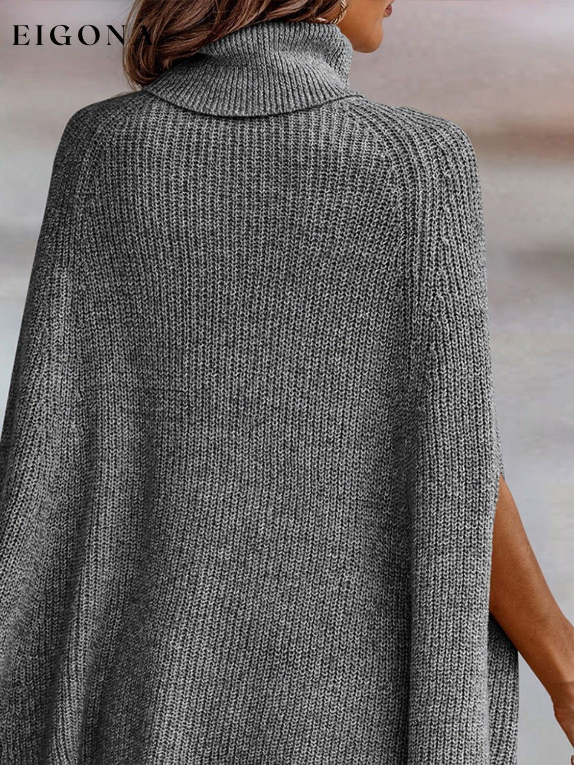 Cosybreezee - Turtleneck Dolman Sleeve Poncho Fashion Sweater