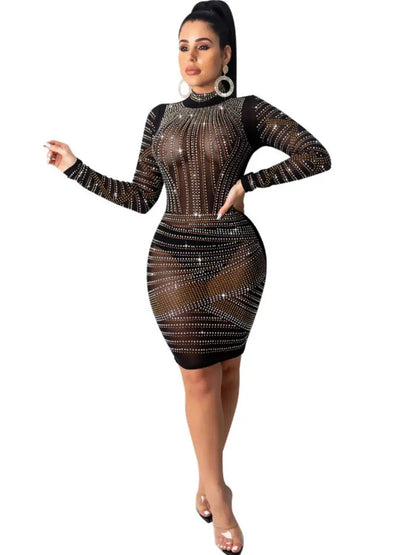 Rhinestone Long Sleeve Sheath Dress