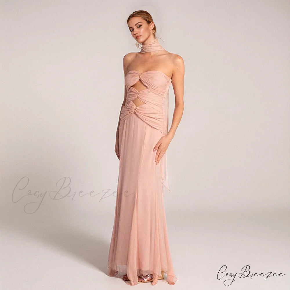 Early Autumn Mermaid Cutout Chiffon Formal Dress pale pinkish pink / XS promdress-250223