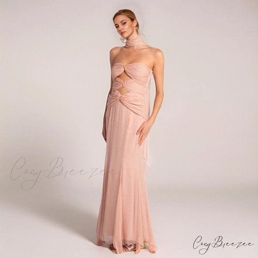 Early Autumn Mermaid Cutout Chiffon Formal Dress pale pinkish pink / XS promdress-250223