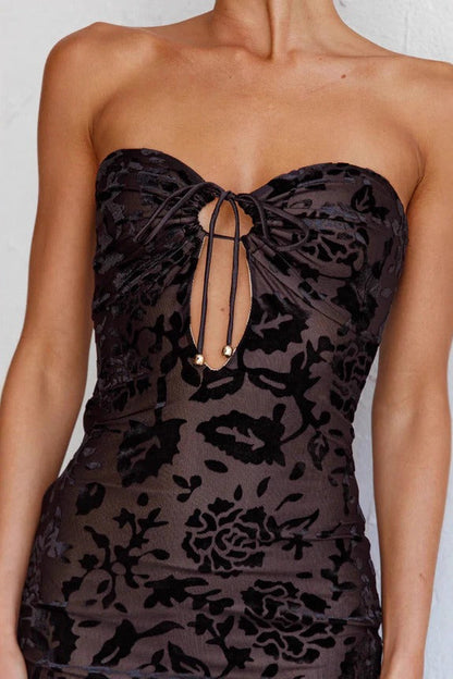 Sexy Lace Backless Strapless Midi Dress